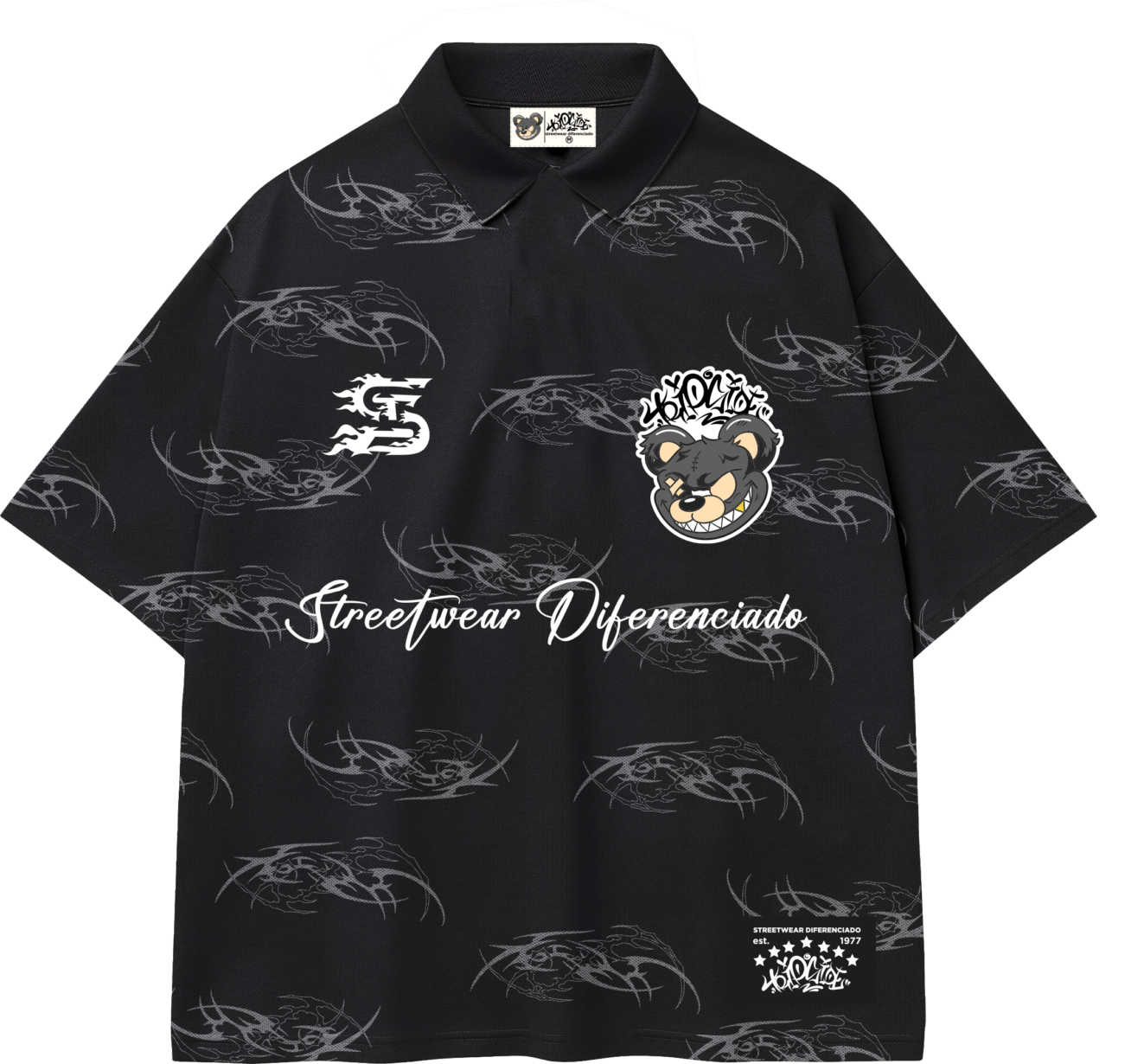 Camiseta De Time Oversized Trip Side Tag Letter - Preta