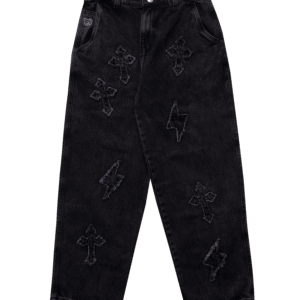 Calça Baggy Jeans Marmorizado Com Recorte